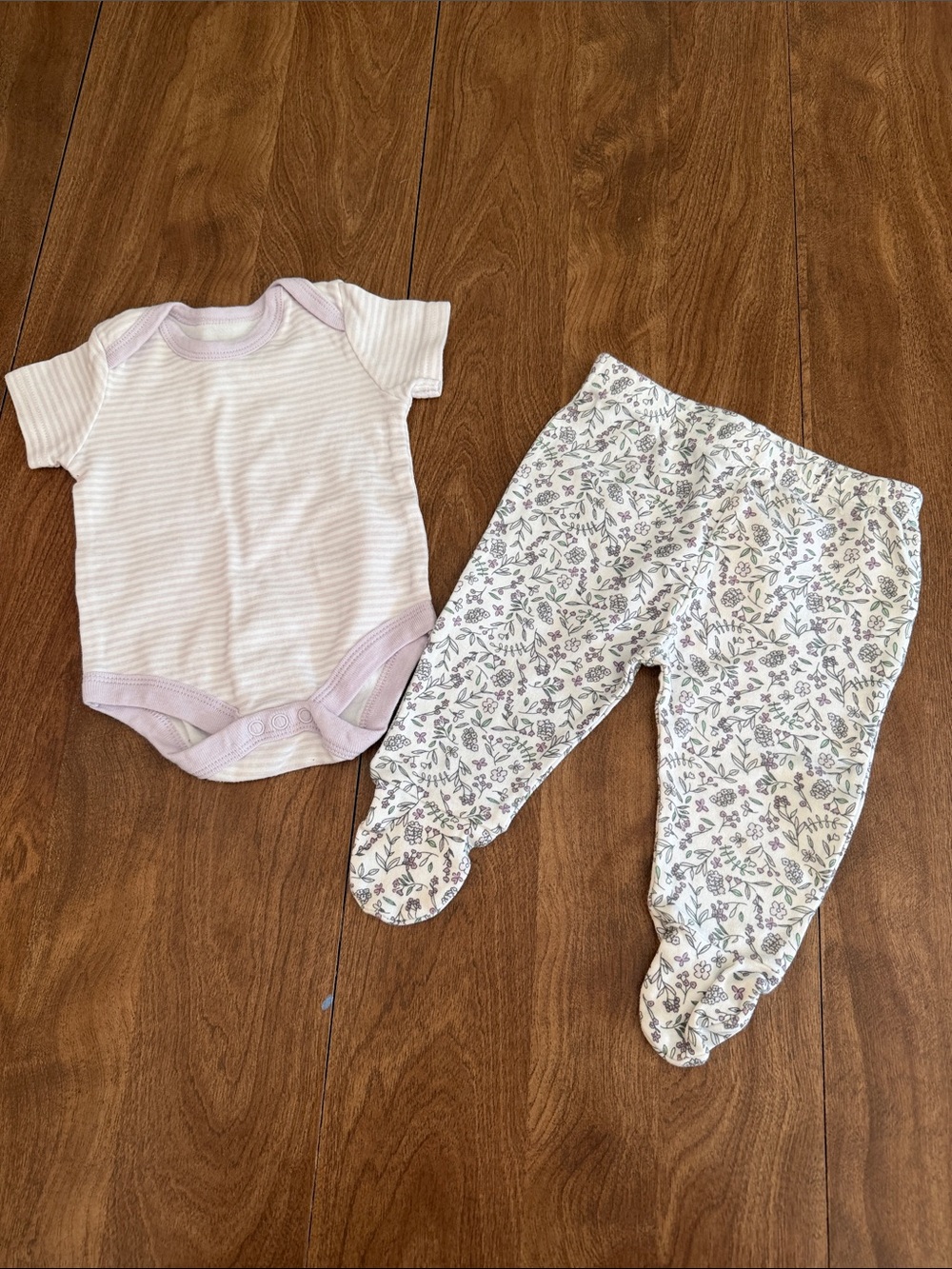 Lilac Striped Bodysuit and Purple Floral Footie Pants